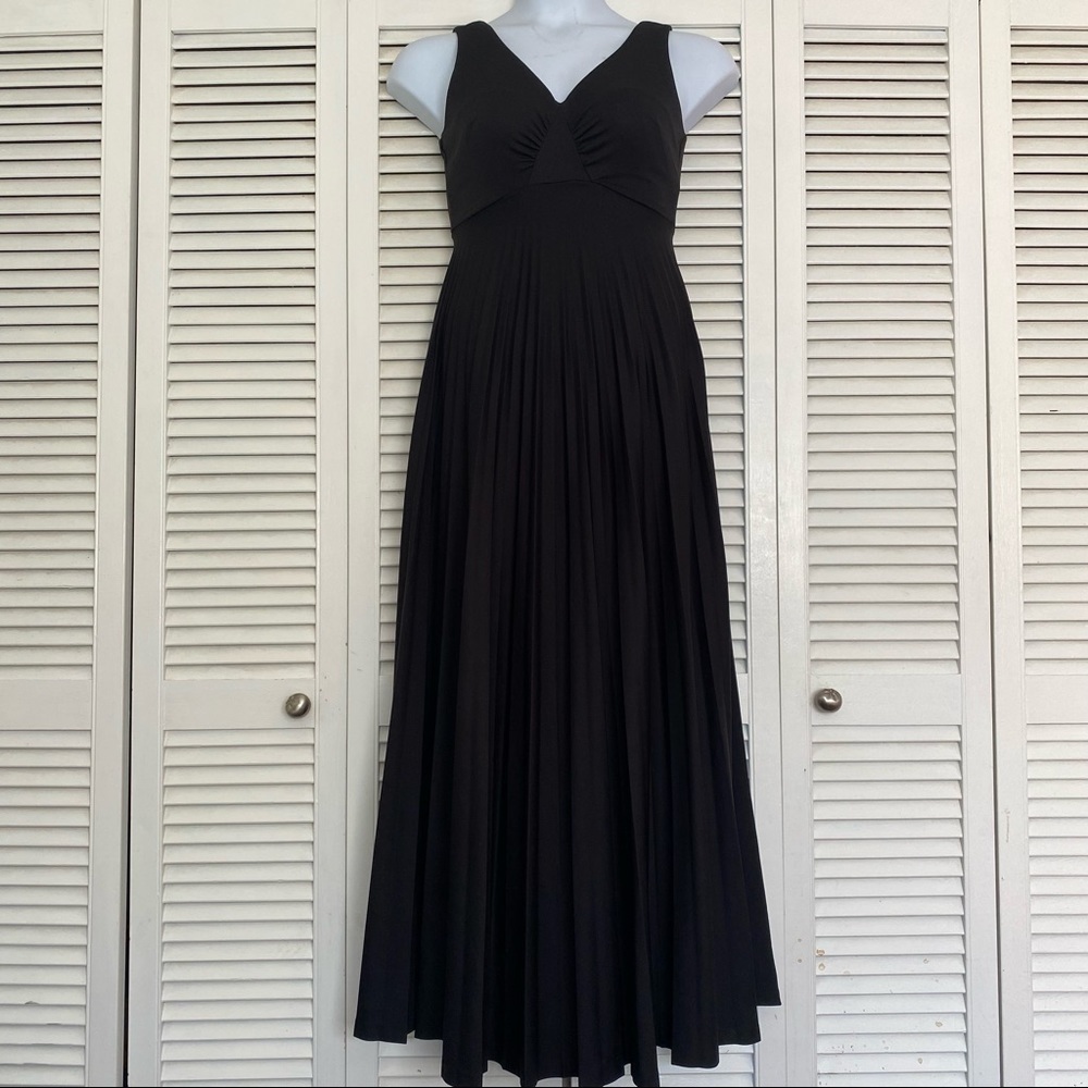 Vintage handmade maxi dress black with pleated skirt empire waist